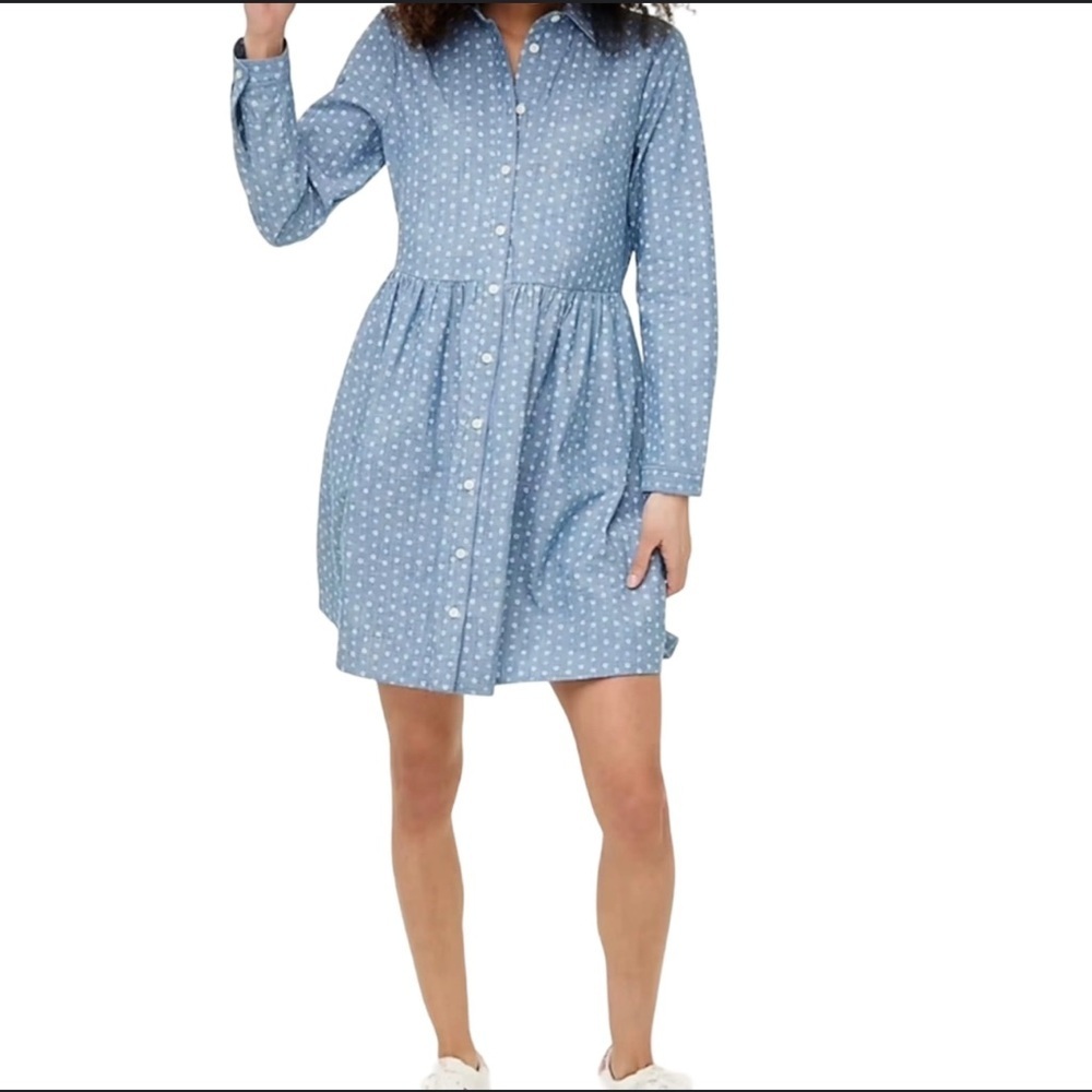 J. Crew Light Blue Polka Dot Button-Front Mini Dress